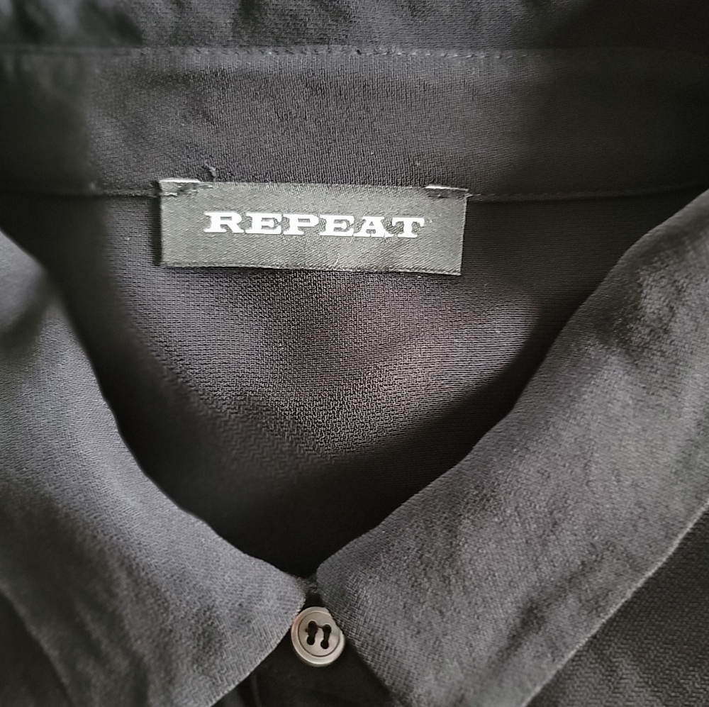 Repeat Cashmere Black Ruffle Mini Shirt Dress Womens Size 42/Medium Crepe - Picture 14 of 15